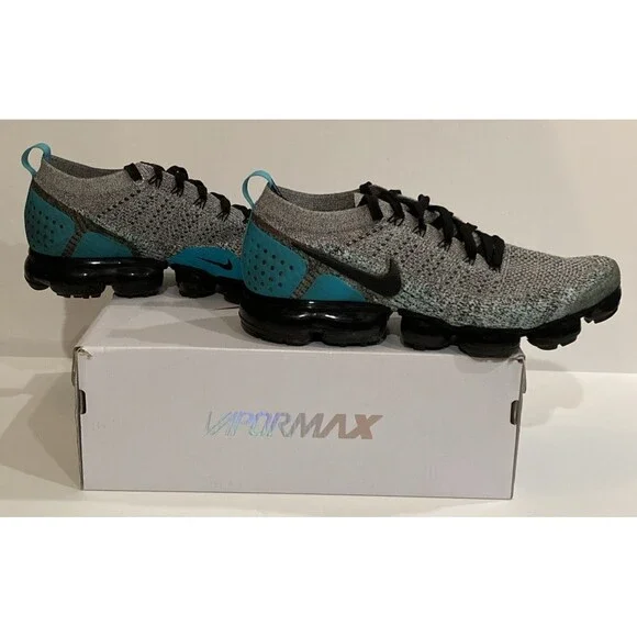 Nike Air VaporMax Flyknit 2 Mens 11.5 Black Dusty Cactus Hyper Jade Sneaker - Picture 4 of 16
